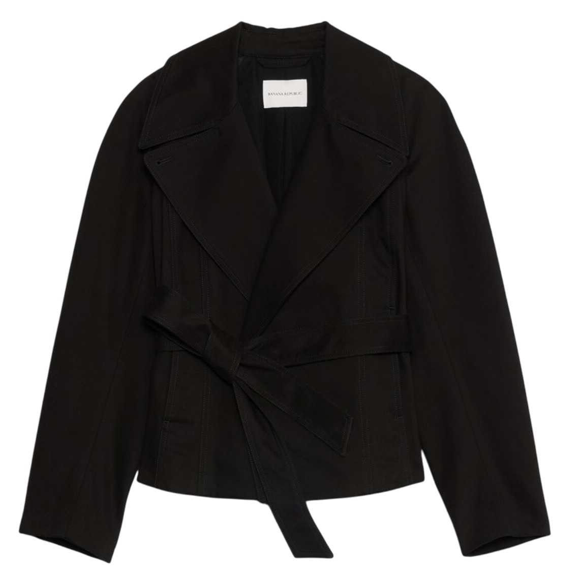 Banana Republic Black Short Cotton Trench Coat Jacket Belted M New With Tags